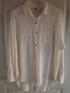 Hayden Cream Casual Button-Down Shirt Drop Shoulder Over Sz